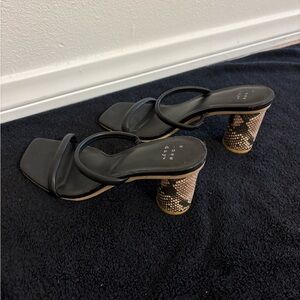 Black Heels with Snake Print Block